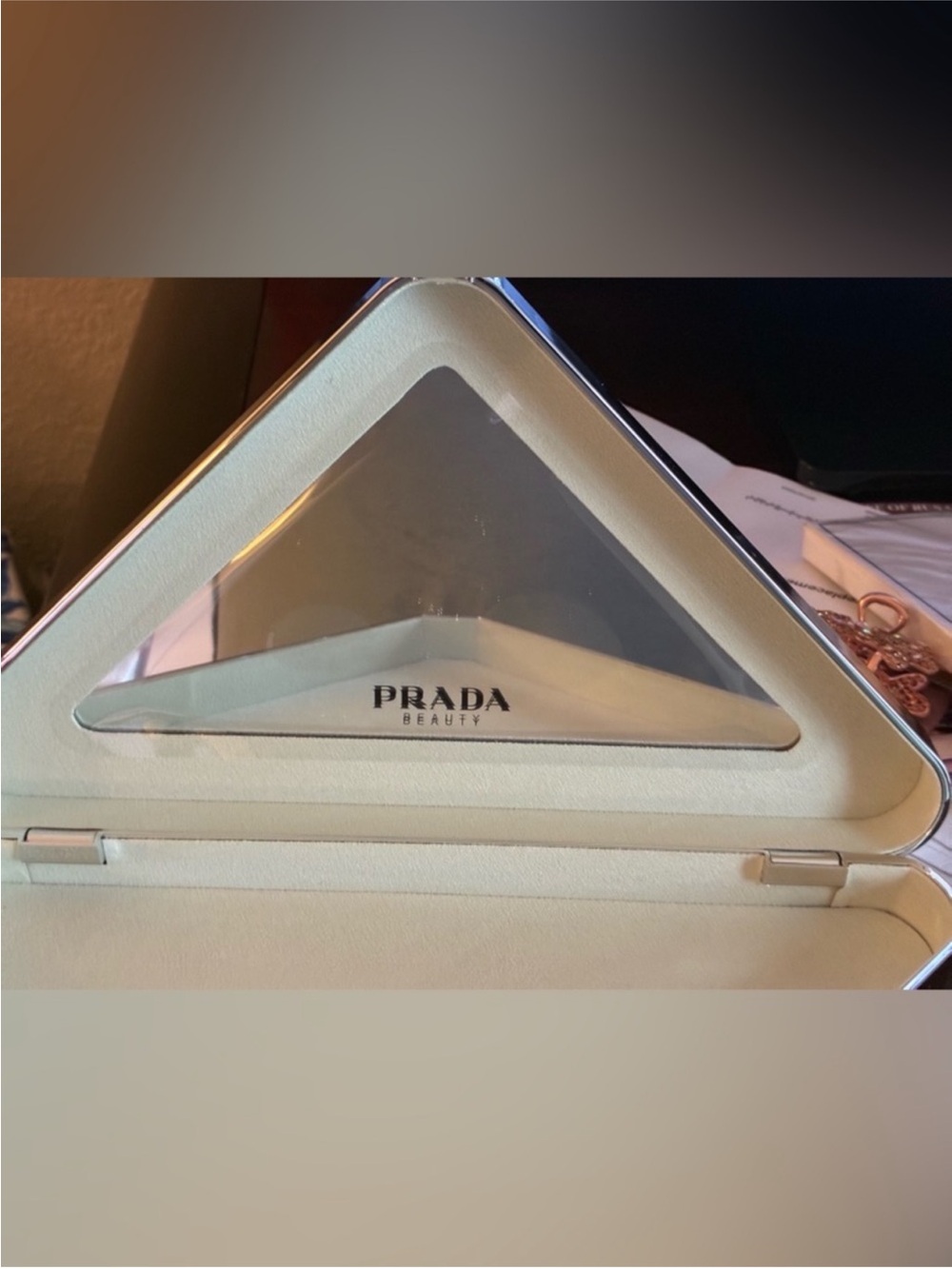 A must have!PRADA Signature Triangular Clutch In Silver Gold Combn - Picture 7 of 8